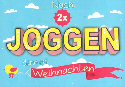 Weihnachtskarte: Humorvolle Jogging - Postkarte mit Cartoon - Vogel, Farbenfrohes Design für Spaß und Motivation