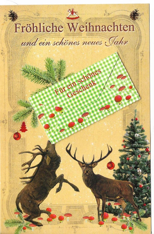 Weihnachtskarte mit Hirschen und Tannenbaum Fröhliche Weihnachten festliche Grußkarte mit Umschlag für Geschenke und liebe Wünsche