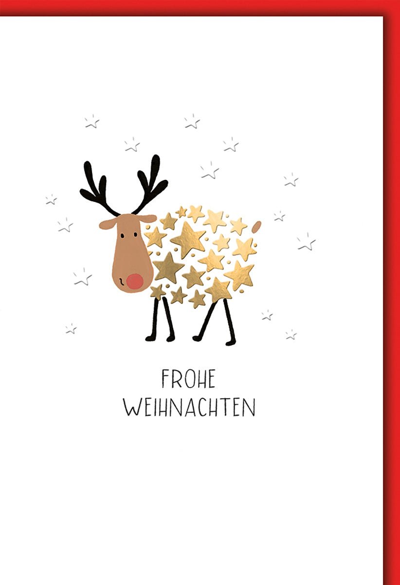 Weihnachtskarte Tiere – Rentier mit goldenen Sternen und minimalistischem Design