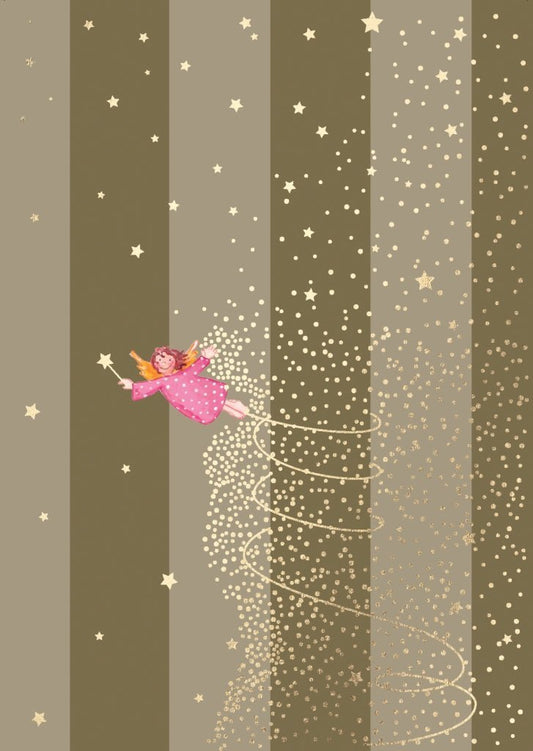 Weihnachtspostkarte "Engel im Sternenflug": Festliche Lichterketten, Goldener Winterzauber - Gruß