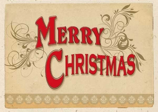 Weihnachtspostkarte im Retro - Stil mit roter Merry Christmas Schrift
