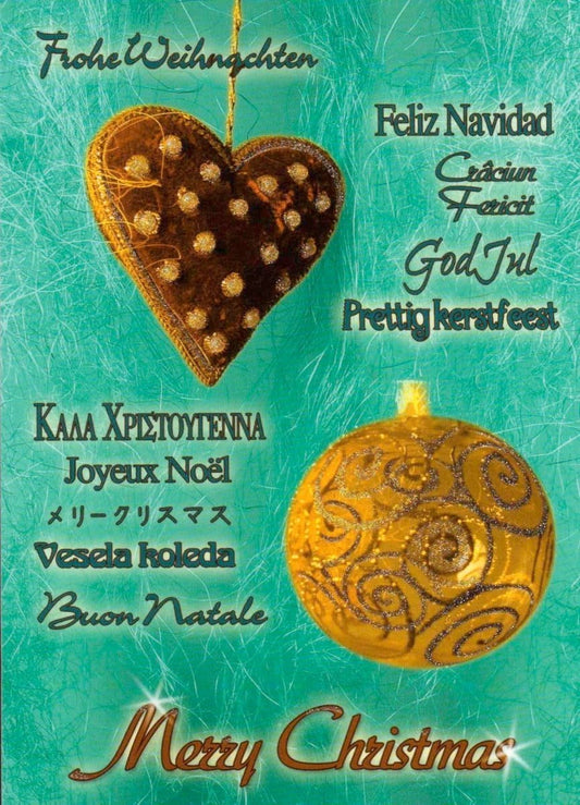 Weihnachtspostkarte in Türkis für internationale Grüße