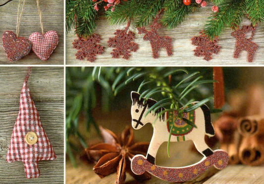 Weihnachtspostkarte mit 4 Fotos und Schaukelpferd - Motiv, große Ausführung