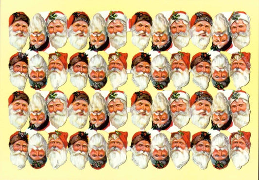 Weihnachtspostkarte mit 48 fröhlichen Weihnachtsmann - Gesichtern - Frohe Festtage wünschen