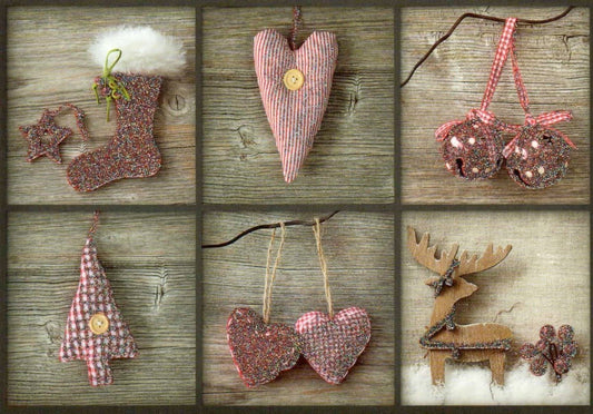 Weihnachtspostkarte mit 6 persönlichen Fotos auf rustikalem Holzhintergrund gestalten