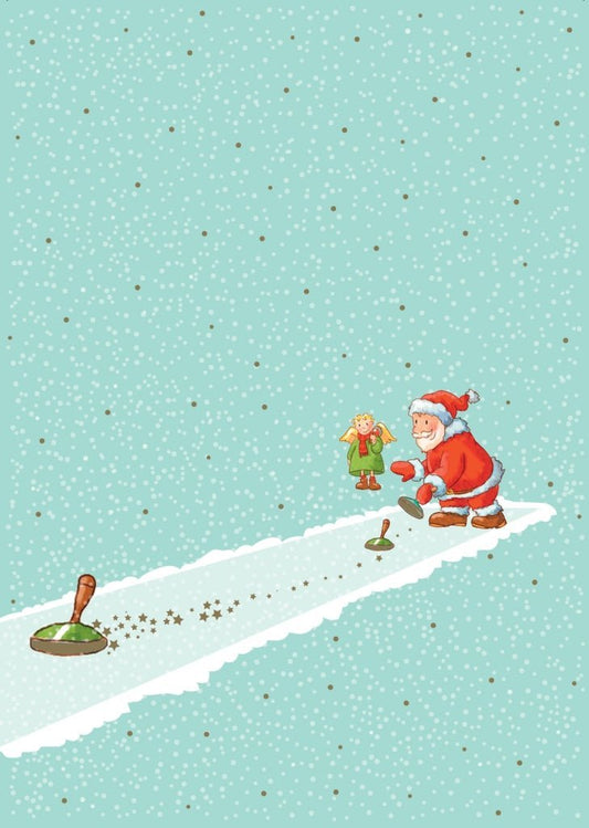 Weihnachtspostkarte mit Eisstockschießen - Motiv für festliche Grüße