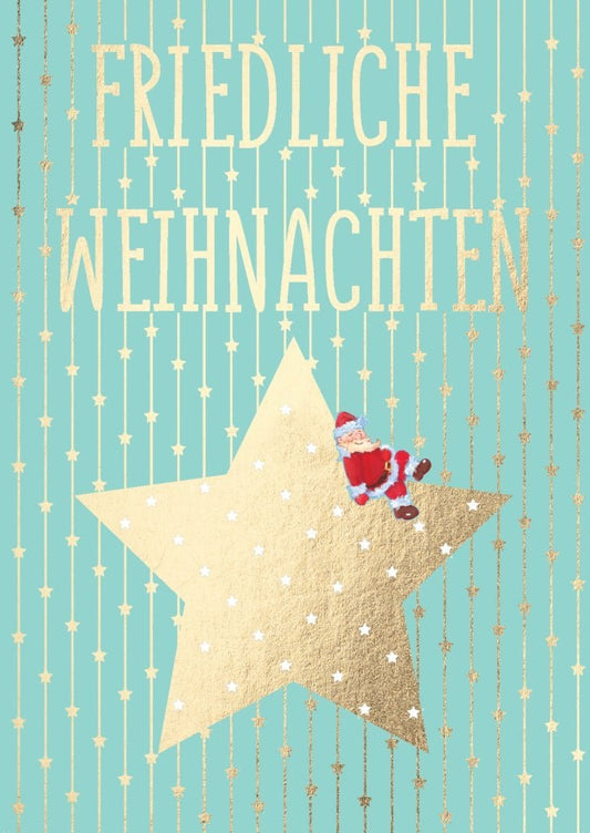 Weihnachtspostkarte mit Sternmotiv und Schneemann - Besinnliche Grüße zu Weihnachten