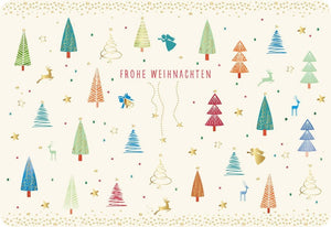 Weihnachtspostkarte mit Tannenbäumen - Besinnliche Grüße zu Weihnachten