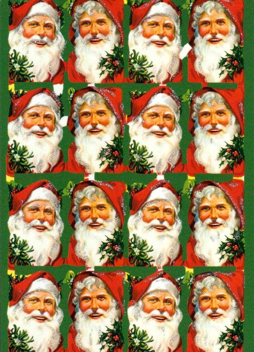 Weihnachtspostkarte mit Vintage Weihnachtsmann - Motiven – Klassisches Rot - Grün Design für Festliche Grüße