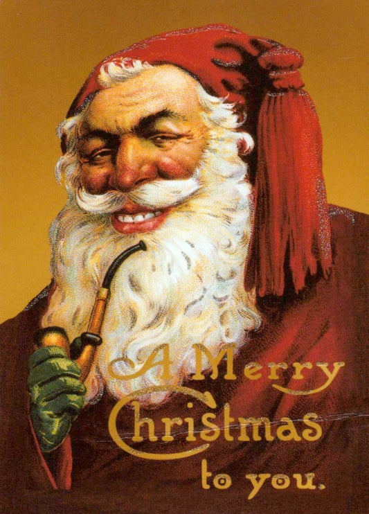 Weihnachtspostkarte nostalgischer Weihnachtsmann mit Pfeife im Retro - Stil