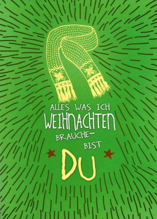 Weihnachtspostkarte - Romantisches Grün - Schal - Design mit Sternen, Festlich & Besinnlich, Perfekt für Paare als Weihnachtsgruß & Geschenk