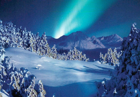 Weihnachtspostkarte Winterlandschaft im Sonnenuntergang – Festliche Grüße zur Weihnachtszeit