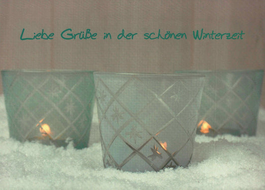 Wintergrußkarte liebe Grüße in der schönen Winterzeit mit Kerzenmotiv stimmungsvolle Postkarte für herzliche Wintergrüße und besinnliche Momente