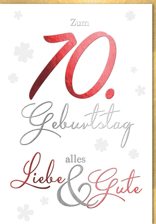 XXL Geburtstagskarte zum 70. - Stilvolle Glückwunschkarte mit Kleeblättern, Liebe & Gesundheit für Siebzigjährige in hochwertigem Design