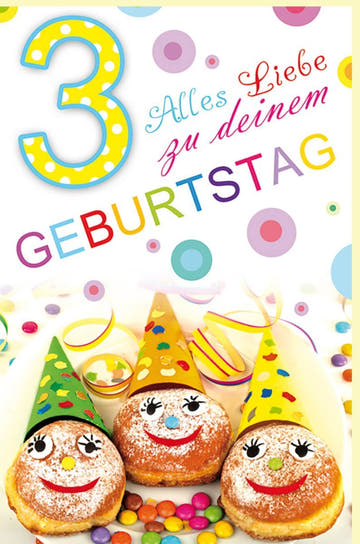 3. Geburtstag Glückwunschkarte - Bunte Dekoration mit Luftballons, Geburtstagskuchen & Hut, Konfetti Design für Feierlichkeit & Jubiläum