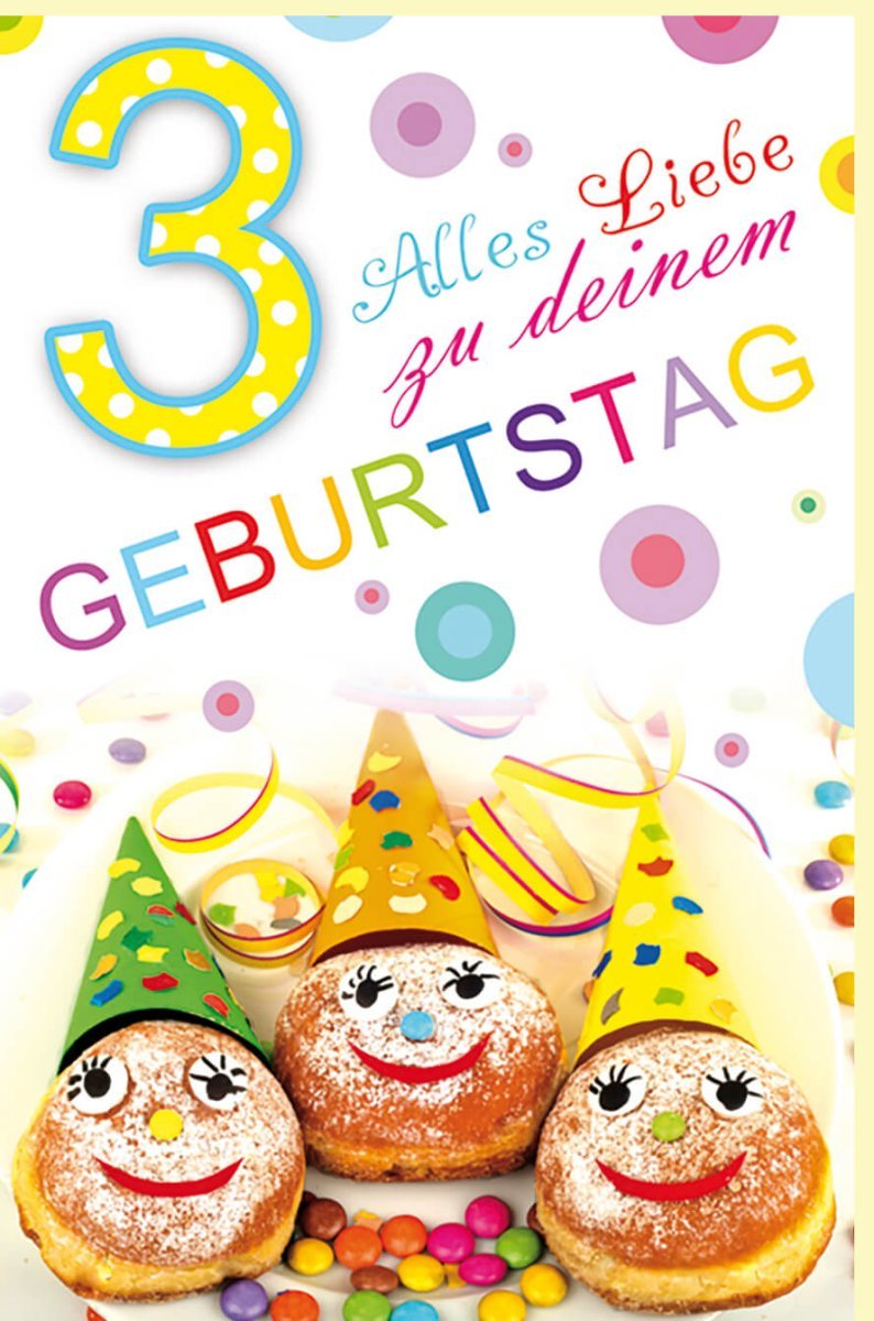 3. Geburtstag Glückwunschkarte - Bunte Dekoration mit Luftballons, Geburtstagskuchen & Hut, Konfetti Design für Feierlichkeit & Jubiläum