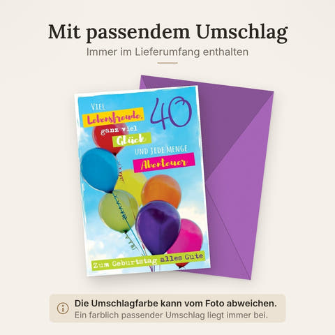 40. Geburtstagskarte - Bunte Ballons & Abenteuer für eine unvergessliche Feier voller Lebensfreude