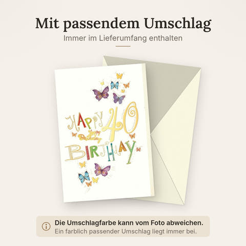 40. Geburtstagskarte - Festliche Schmetterlinge, Bunte Dekoration, Herzliche Glückwünsche