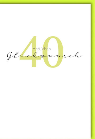 40. Geburtstagskarte - Stilvolle Gelb - Weiße Glückwunschkarte für Erwachsene, Festliche Karte für Jubiläumsfeiern