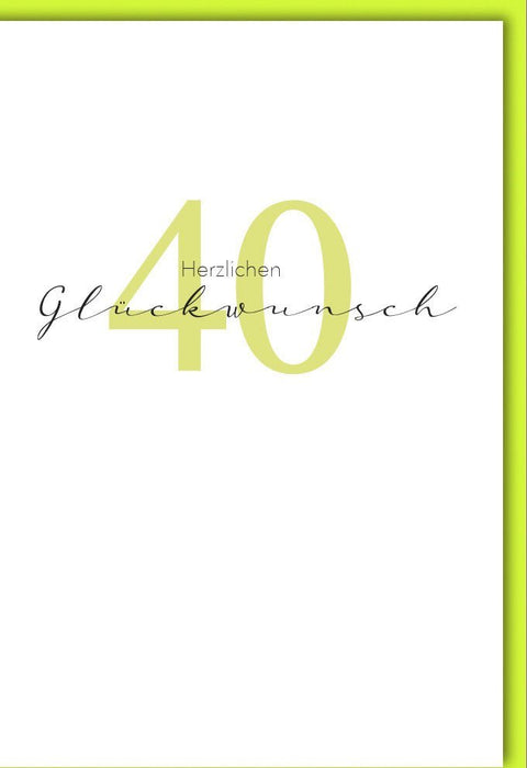 40. Geburtstagskarte - Stilvolle Gelb - Weiße Glückwunschkarte für Erwachsene, Festliche Karte für Jubiläumsfeiern