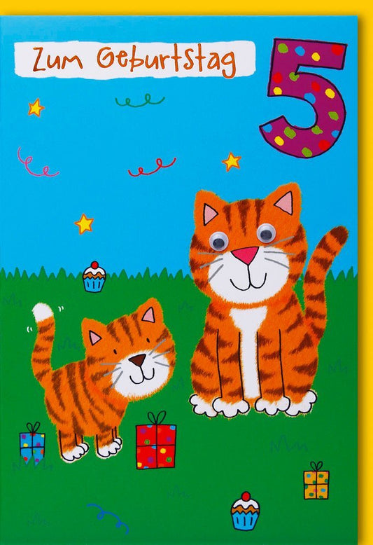 5. Geburtstag Karte - Bunte Tier - Cartoons, Luftballons & Geschenke für Kinder