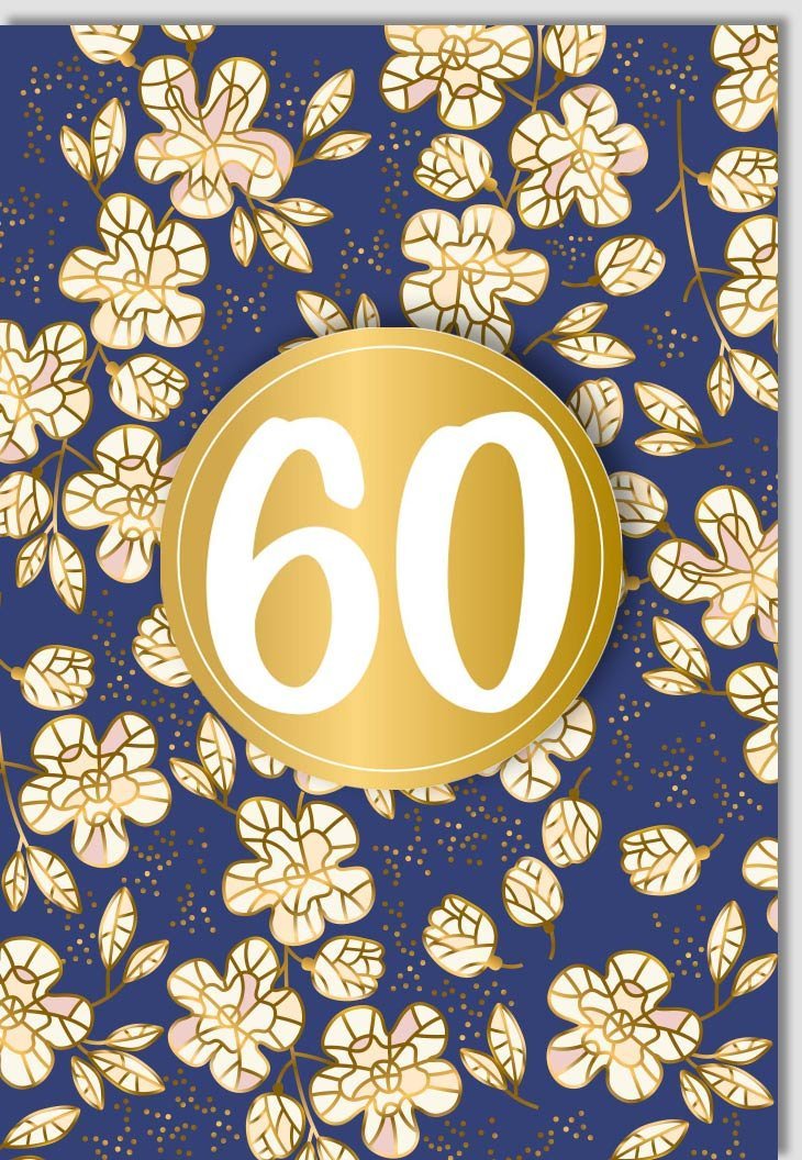 60. Geburtstag Grußkarte – Elegante Goldene Blumen im Vintage - Stil, Luxus Jubiläumsdekoration
