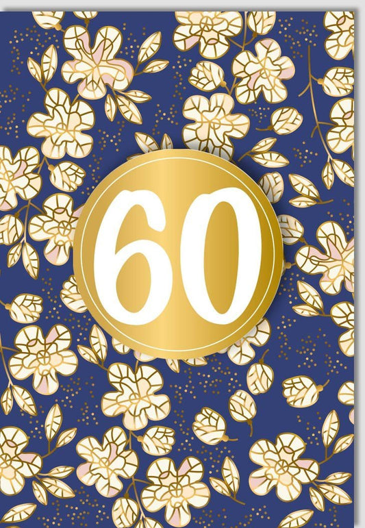 60. Geburtstag Grußkarte – Elegante Goldene Blumen im Vintage - Stil, Luxus Jubiläumsdekoration