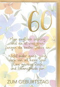 60. Geburtstagskarte - Stilvolle Glückwunschkarte mit Zahlenmotiv, Edles Papier & Festliches Blumendesign für Lebensfreude und Reife