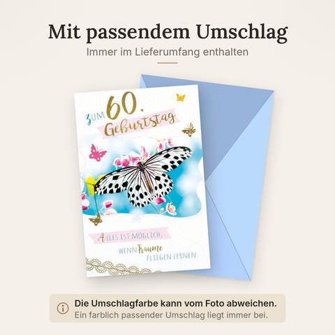 60. Geburtstagskarte: Stilvolle Karte mit Schmetterlings- und Blumenmotiven, Inspirierende Himmelsdesigns, Hochwertige Glückwünsche