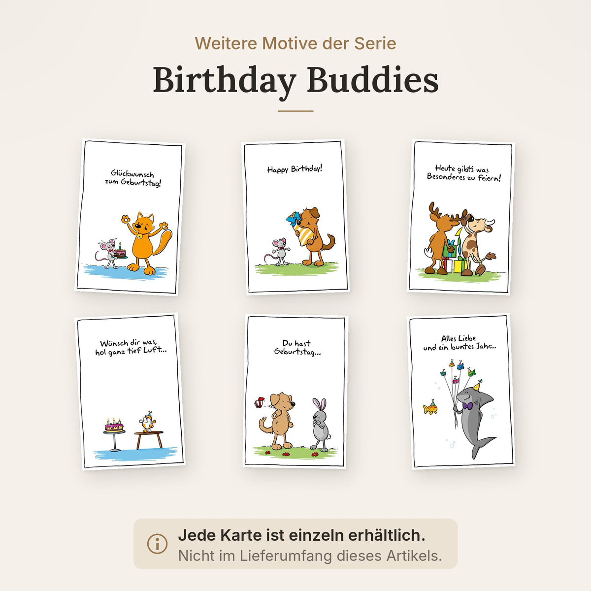 Weitere Motive der Serie Birthday Buddies, einzeln erhältlich