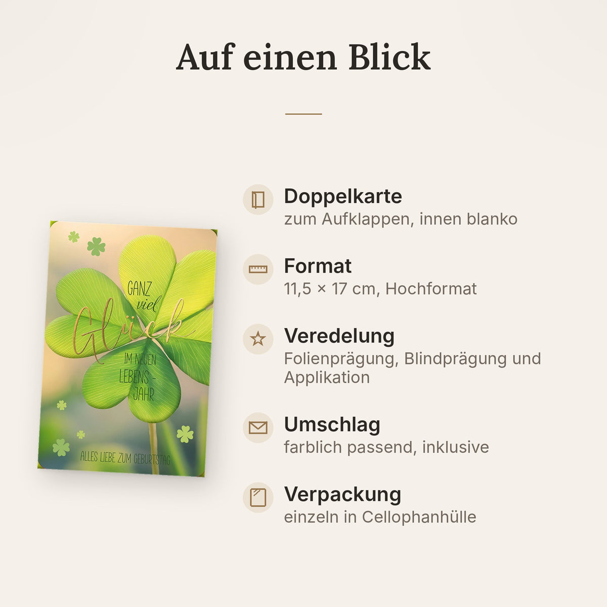Doppelkarte: Format, Veredelung und Lieferumfang auf einen Blick