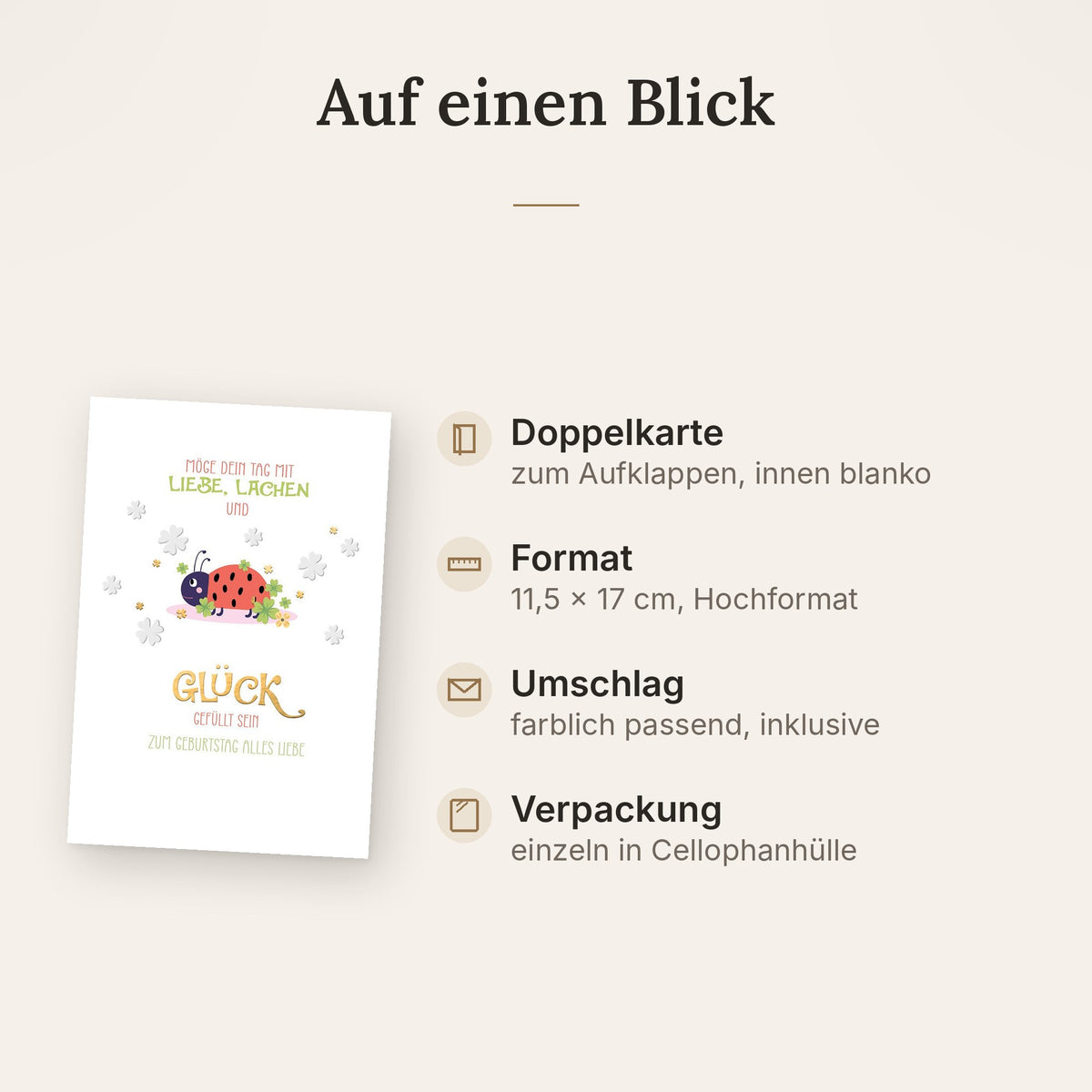 Doppelkarte: Format, Veredelung und Lieferumfang auf einen Blick