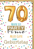 70. Geburtstag Glückwunschkarte - Stilvolles Design mit Gold, Schwarz & Konfetti für Jubiläumsfeiern