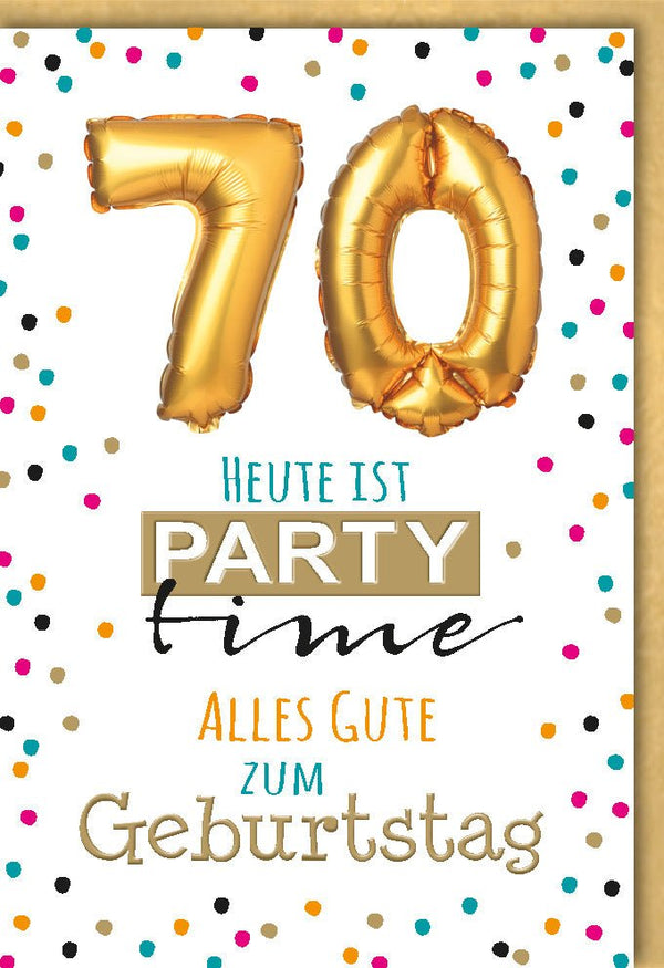 70. Geburtstag Glückwunschkarte - Stilvolles Design mit Gold, Schwarz & Konfetti für Jubiläumsfeiern