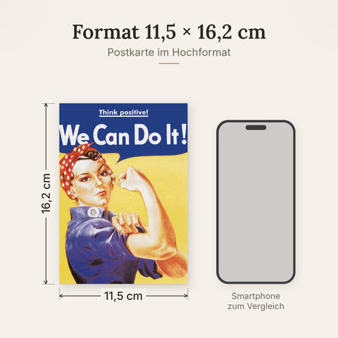 Postkarte im Format 11,5 x 16,2 cm, Größenvergleich mit Smartphone