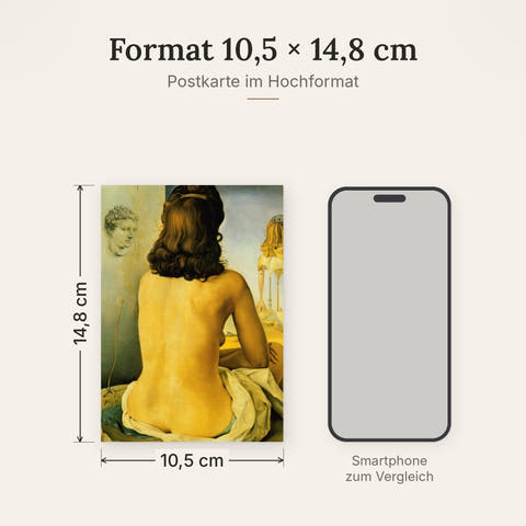 Postkarte im Format 10,5 x 14,8 cm, Größenvergleich mit Smartphone