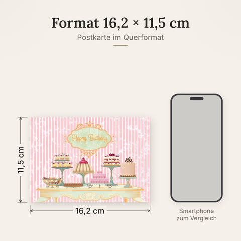 Postkarte im Format 16,2 x 11,5 cm, Größenvergleich mit Smartphone