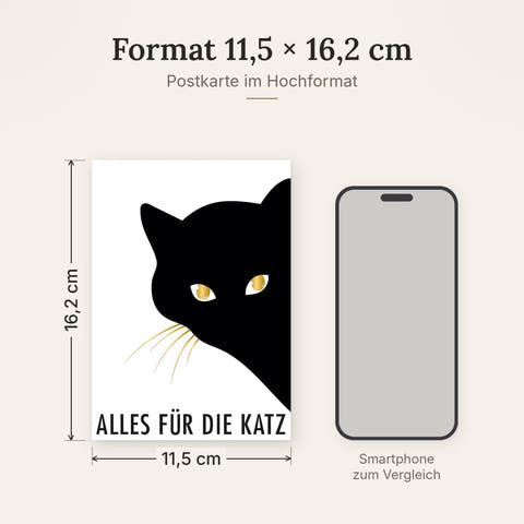 Postkarte im Format 11,5 x 16,2 cm, Größenvergleich mit Smartphone