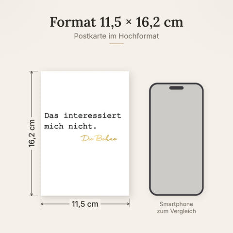 Postkarte im Format 11,5 x 16,2 cm, Größenvergleich mit Smartphone