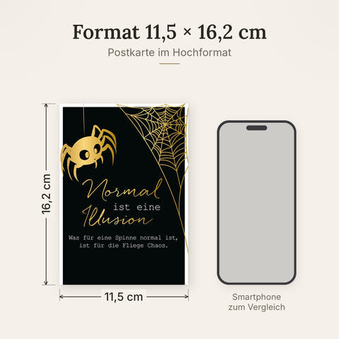 Postkarte im Format 11,5 x 16,2 cm, Größenvergleich mit Smartphone