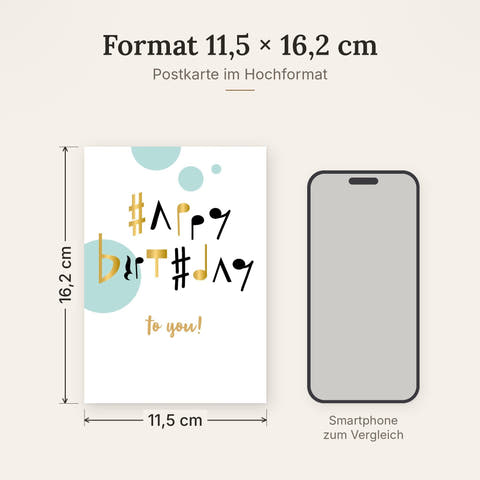 Postkarte im Format 11,5 x 16,2 cm, Größenvergleich mit Smartphone