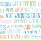 Abschiedskarte Auf Wiedersehen bunte Grußkarte mit internationalen Sprüchen verschiedene Sprachen hochwertiges Design für Kollegen Freunde