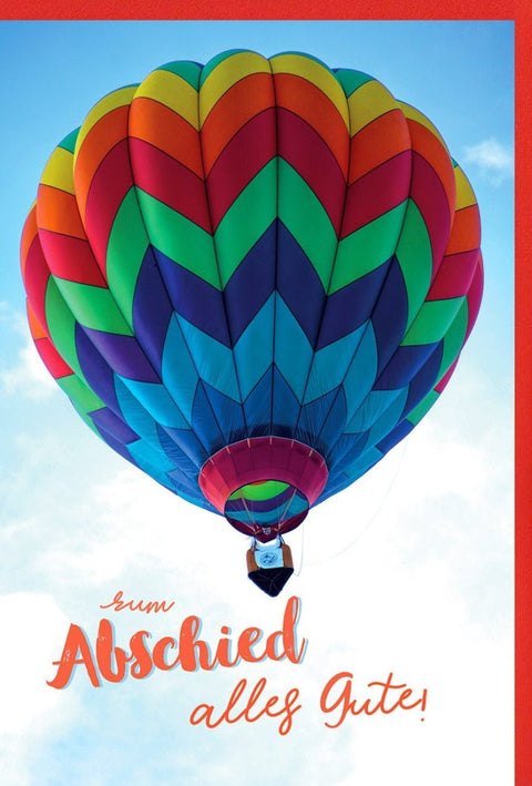 Abschiedskarte "Himmelsreise" – Farbenfrohe Grußkarte mit Heißluftballon und Wolken für Abschied, Reise & Neuanfang
