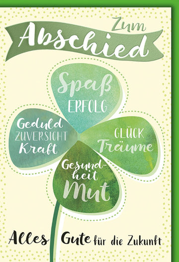 Abschiedskarte Kollegen – Kleeblatt mit Wünschen in Aquarell und modernem Design