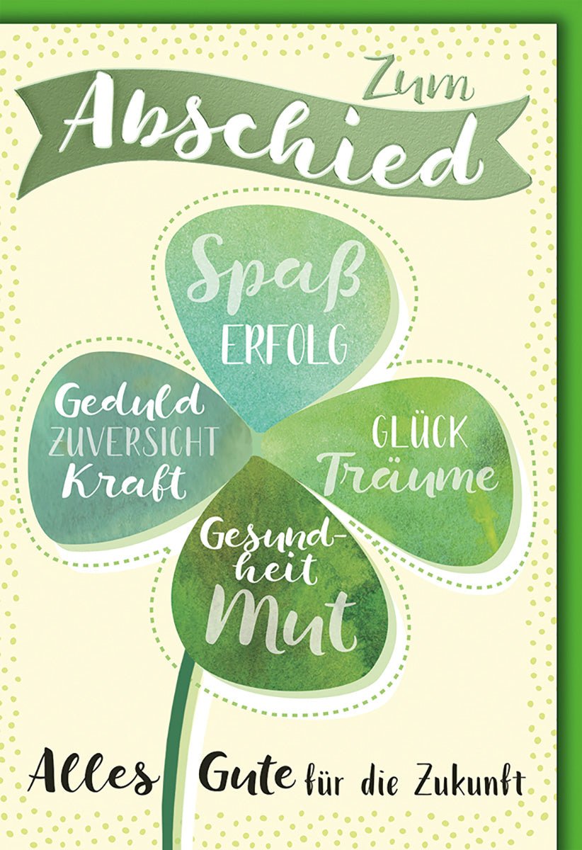 Abschiedskarte Kollegen – Kleeblatt mit Wünschen in Aquarell und modernem Design