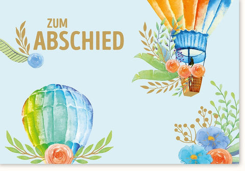 Abschiedskarte mit Blumen & Luftballons - Farbenfrohe Illustration, Kreatives Design, Hochwertige Karte für Verabschiedung und Feier