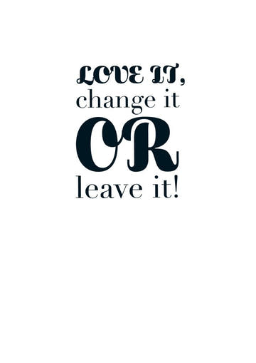 Abschiedskarte mit Humor: Love it, change it OR leave it! - Witzige Postkarte für den besonderen Abschiedsmoment.