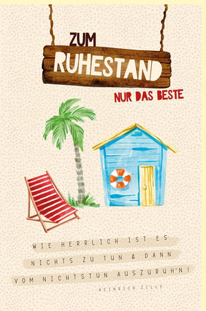 Abschiedskarte Ruhestand - Entspannung am Strand mit Palmenmotiv für den Start in die Rente