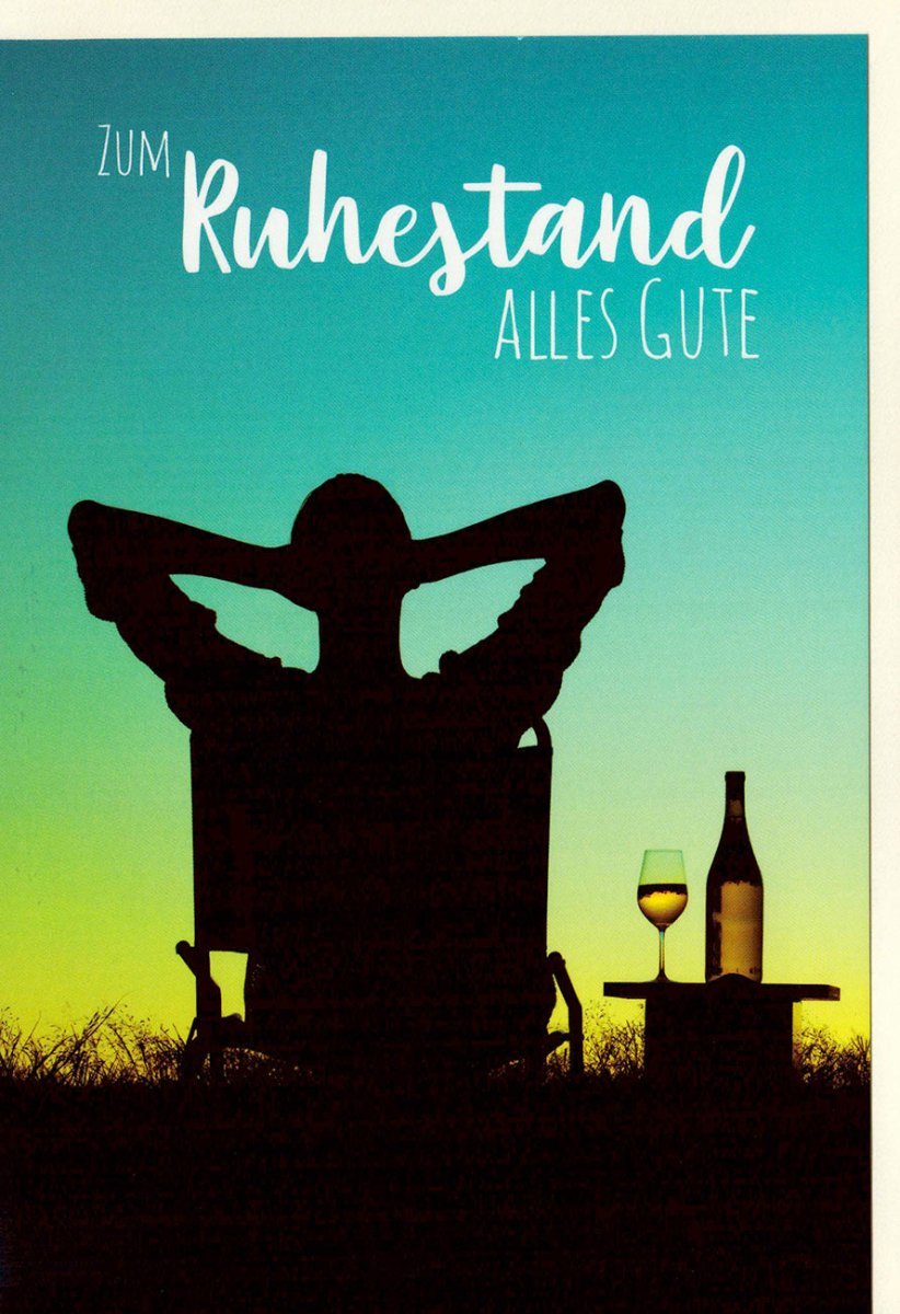 Abschiedskarte Ruhestand - Herzliche Wünsche zur Pensionierung mit Sonnenuntergang für entspannte Zeiten