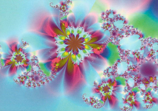 Abstrakte Blanko Postkarte – Geometrische Fraktal Blumen, Bunte Muster für Kunst - und Dekorationsliebhaber